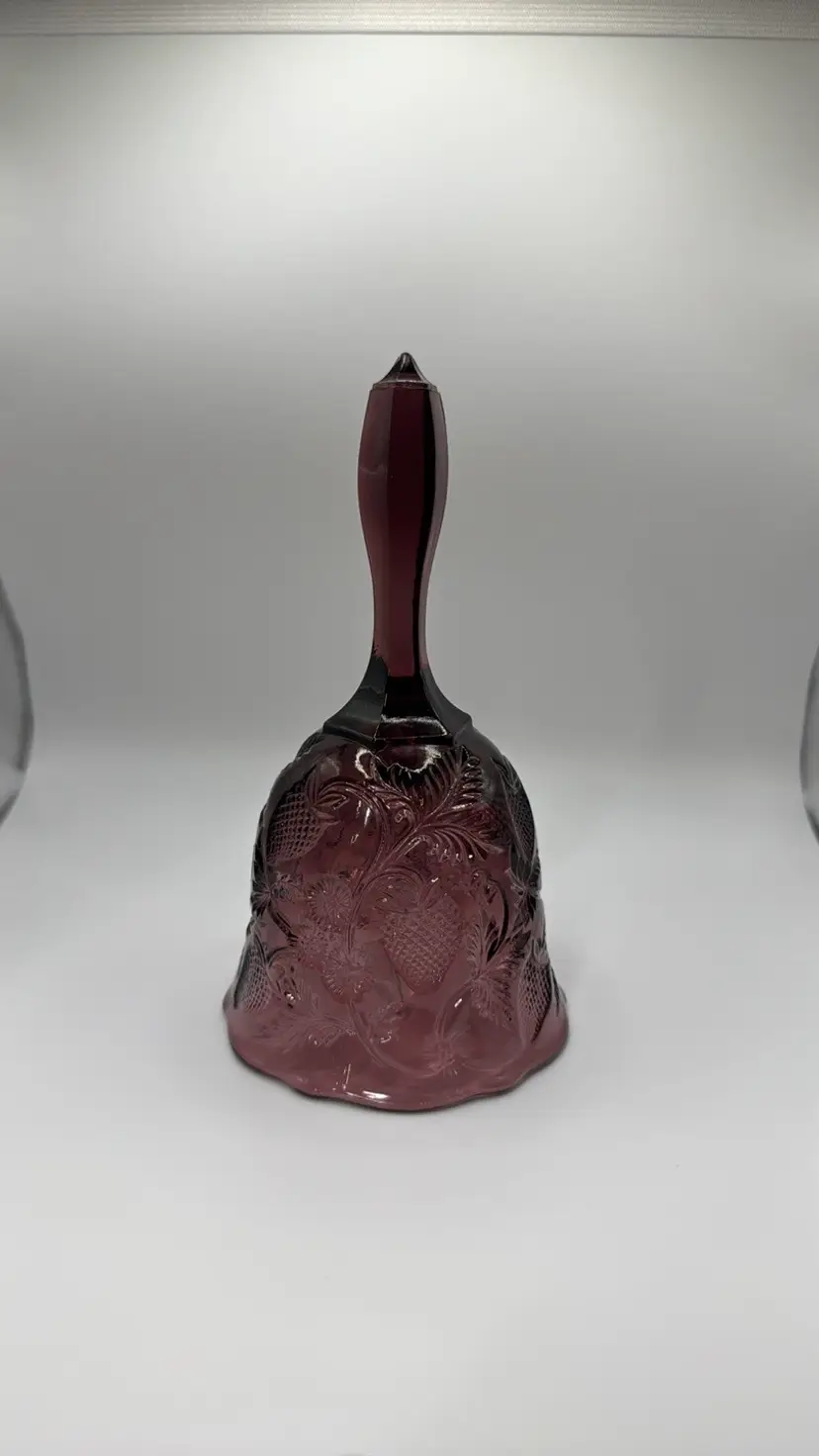 Fenton Art Glass Bell Inverted Strawberry Purple Amethyst 6.25” tall Excellent
