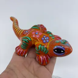 Mexican Talavera Pottery Orange Wall Climbing Lizard 6.5” Glow