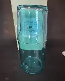 New Blue Glass Jonathan Adler Biba Bedside 25oz Carafe & 10oz Cup Set