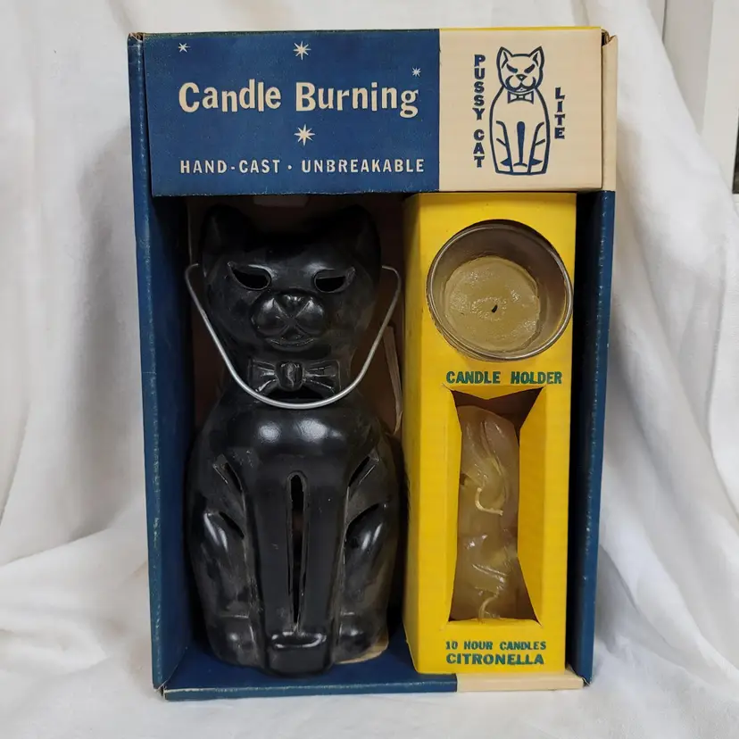 Vintage Cast Iron Hanging or Tabletop Pussycat Lite Lantern