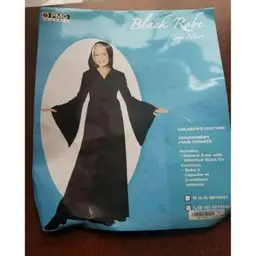 PMG Halloween Childrens Costume Black Robe Large L 8 -10 Hooded Robe w Waist Tie