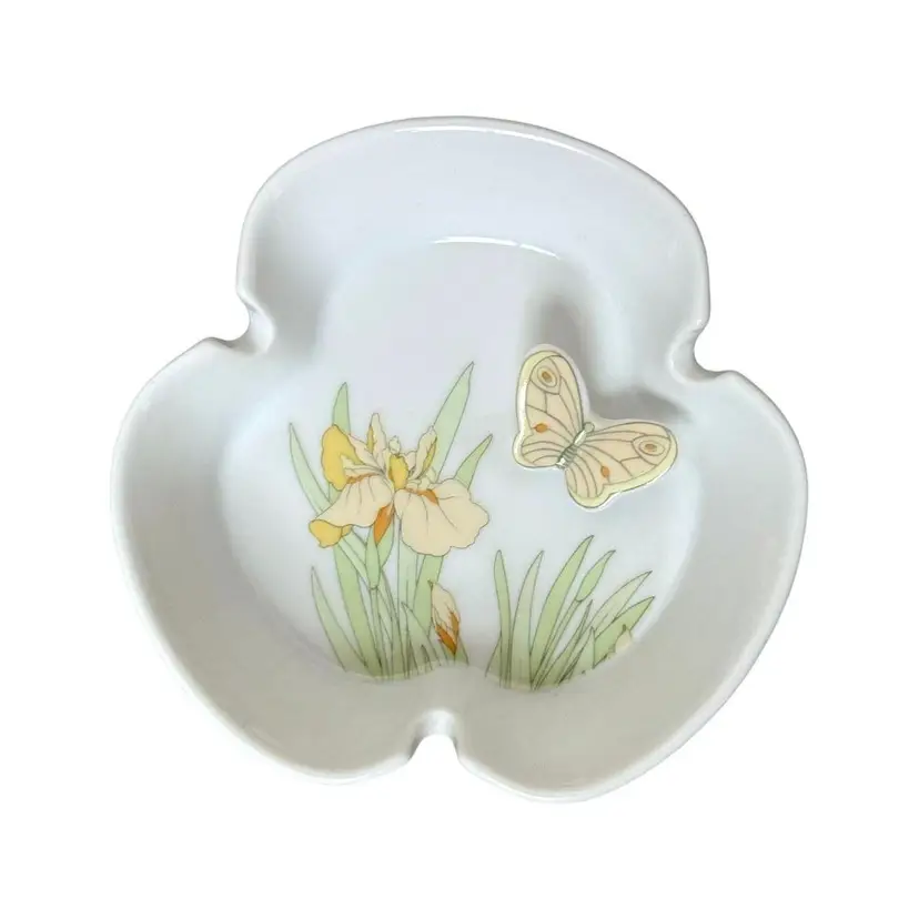 Porcelain 3D Butterfly and Tulip Ashtray by Marnet Made in Japan "Rare"