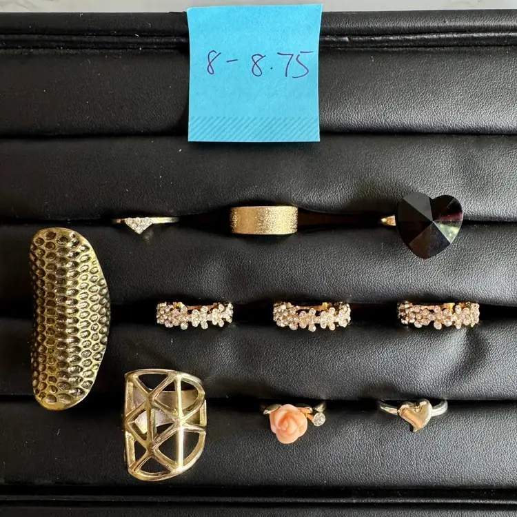 Lot of 10 Rings - Sizes 8-8.75 Gold Tone