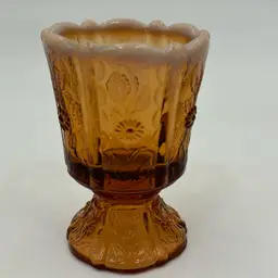 Vintage Fenton Cameo Opalescent Topaz votive Candle Holder Or Toothpick Holder Panel Daisy Pattern.