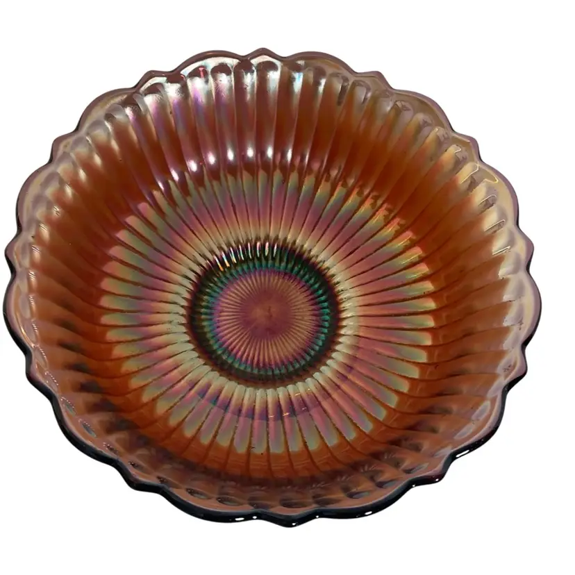 Fenton Amethyst Carnival Glass Bowl Stippled Rays Scalloped Edge 9”