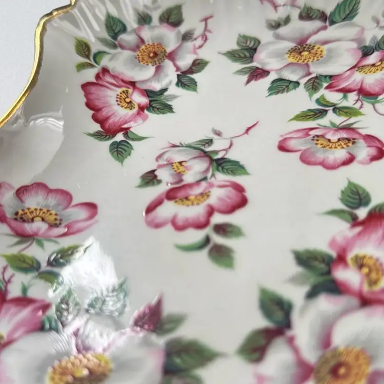 vintage Old Foley James Kent Ltd. Staffordshire England "Wild Rose" pattern trinket or candy dish.