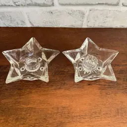 Pair Vintage Star-Shaped Clear Glass Candlestick Holders 4.5” Excellent Condition