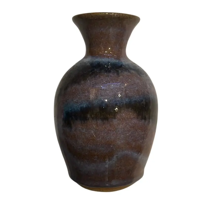 Signed Studio Pottery Purple And Blue Stoneware Vase Signed MATA