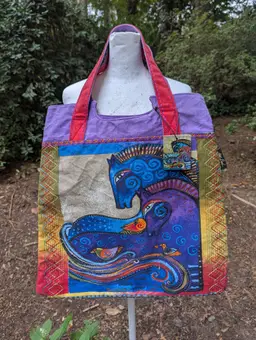 Laurel Burch Large Horses Tote Bag Purse Canvas Zippered great condition