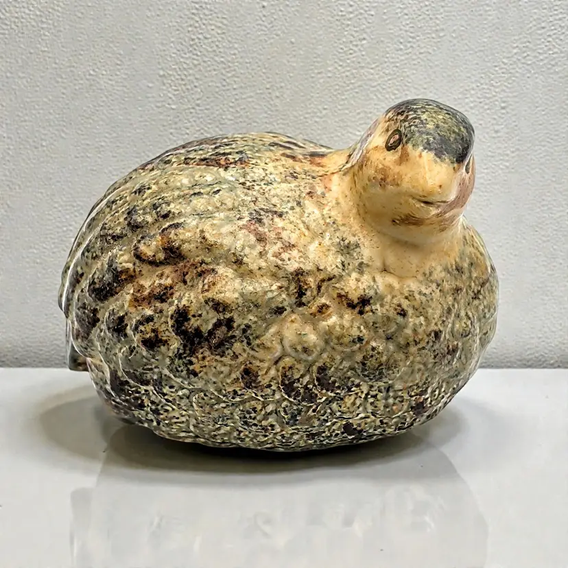 Vintage Mid Century Quail Ceramic Figurine Mottled Brown Tan & Dark Glaze Japan