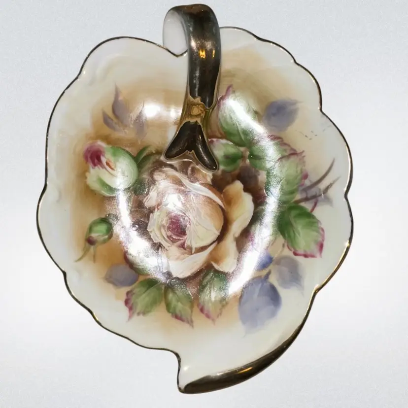 Art Nouveau Style Cabbage Roses Handpainted Dish Nappy Dish Gold Gilding