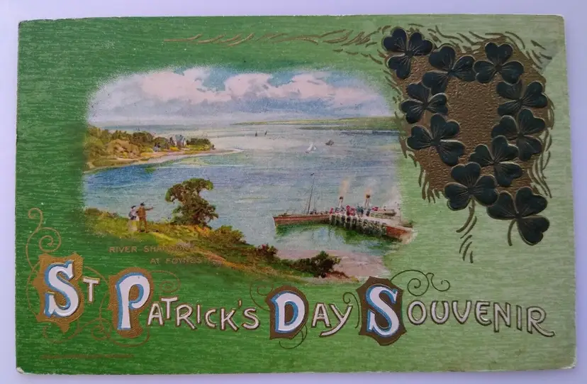 St Patrick's Day Postcard John Winsch River Shannon At Foynes Boats Dock 1910
