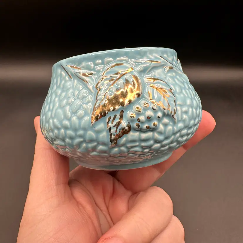 “Golden Turquoise” Sugar Bowl 2.25”H 3.5”W Signed Wade England
