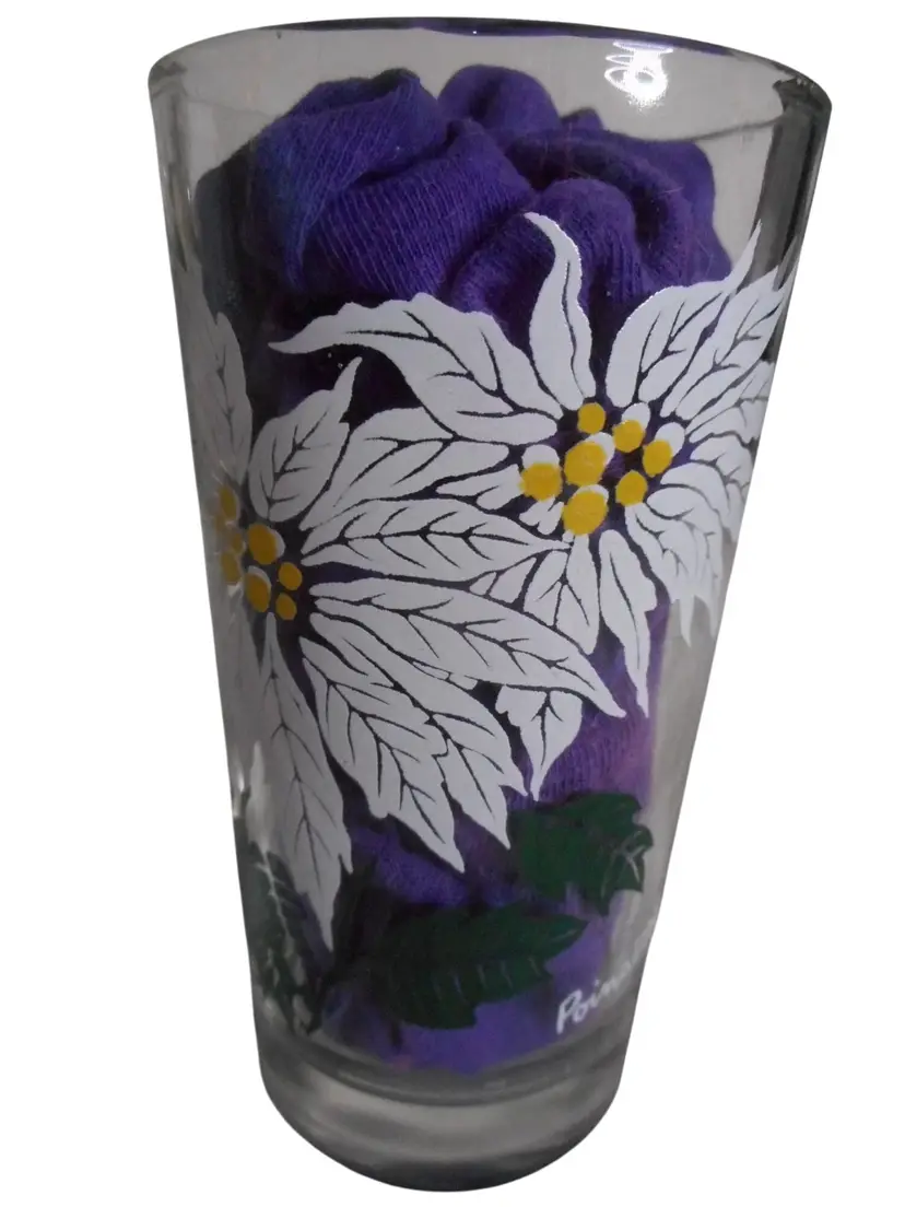 MCM Peanut Butter Drinking Juice Glass Tumbler White Poinsettia Estate find 5"