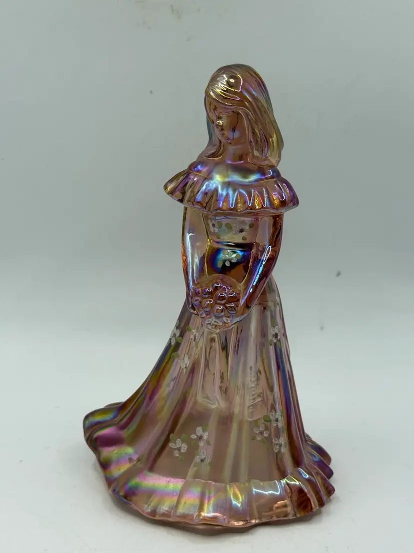 Fenton Hand painted “ Bridesmaid” Pink Iridescent Glass Figurine