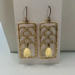 Gold Tone Earrings with Ivory Flower