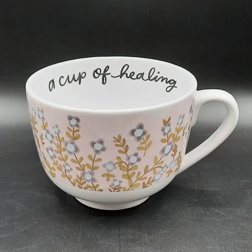 Primitives by Kathy "a cup of healing" floral oversized mug