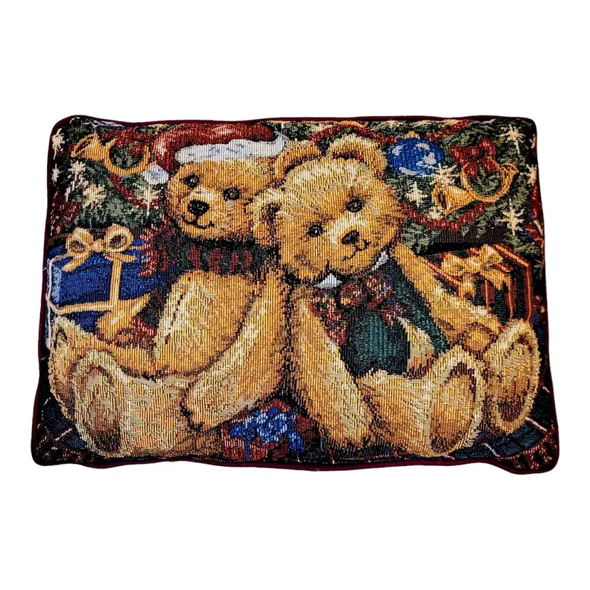 Teddy Bears Santa Needlepoint Christmas Pillow Teddy Bear With Presents 16"x12"