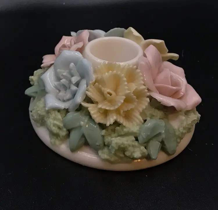 Single Vintage pastel floral porcelain tapered candle stick holders Spring