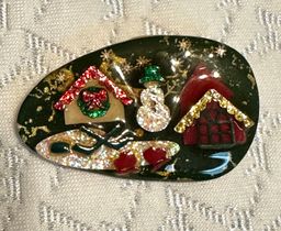 House Pin by Lucinda Christmas Smowman Hockey Pond Glitter
