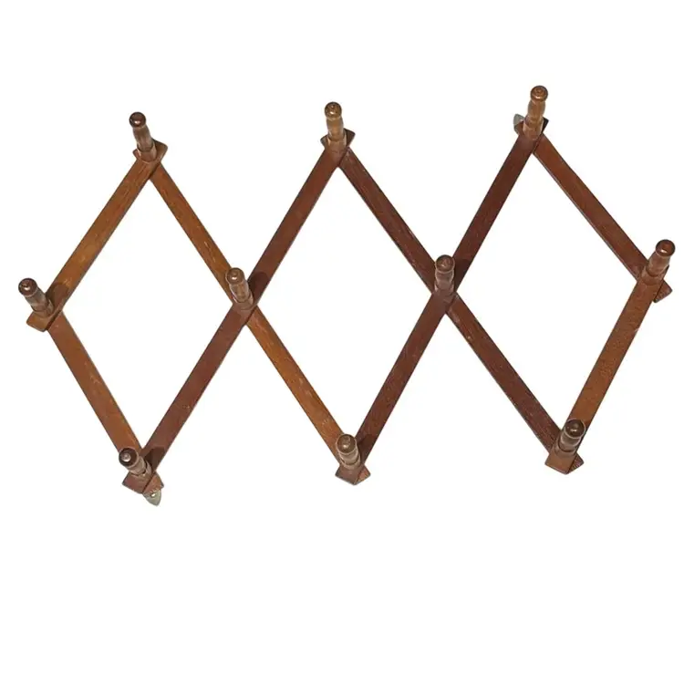 Vintage Expandable Boho Wooden Accordion 10 Peg Wall Hanger Cottage Mug Coat Hat Rack