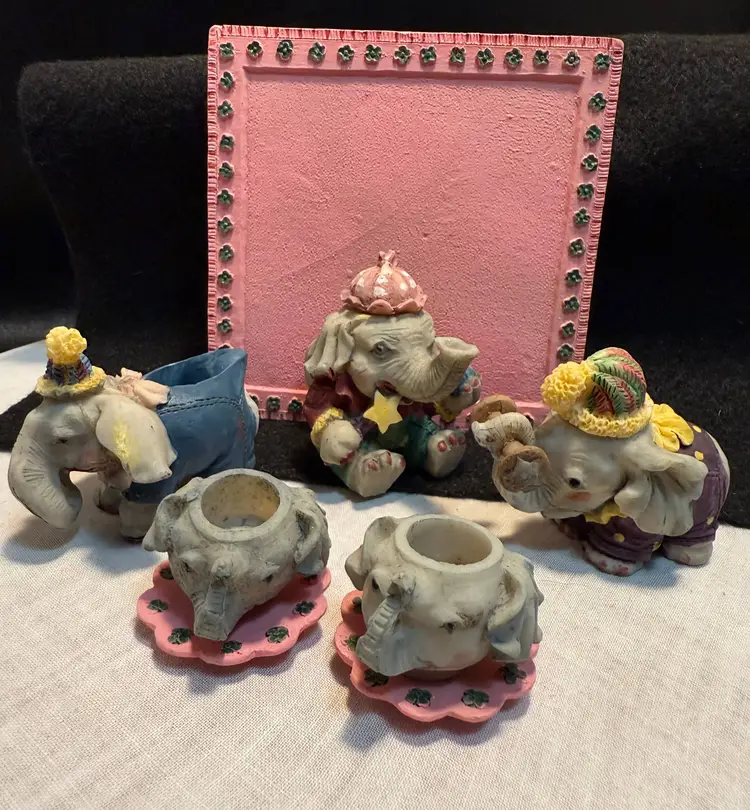 1980's Miniature Resin Circus Elephant Tea Set