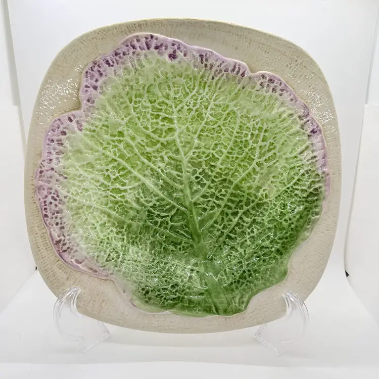 Vintage Italian Pottery Cabbage Leaf 11.5” Platter Plate Ceramiche Leonardo