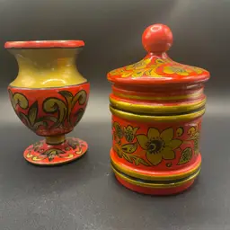 Pair Of USSR FolkArt Wood Pieces