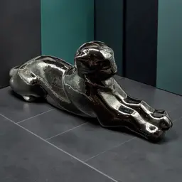 1980s Heisey Imperial Glass Black Ebony Panther Tiger Cat Paperweight Figurine