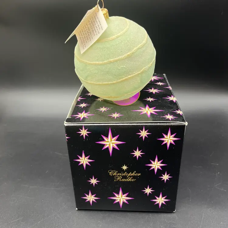 Christopher Radko 2000 Sugar Sphere Ball Christmas Ornament Pale Green Sugared