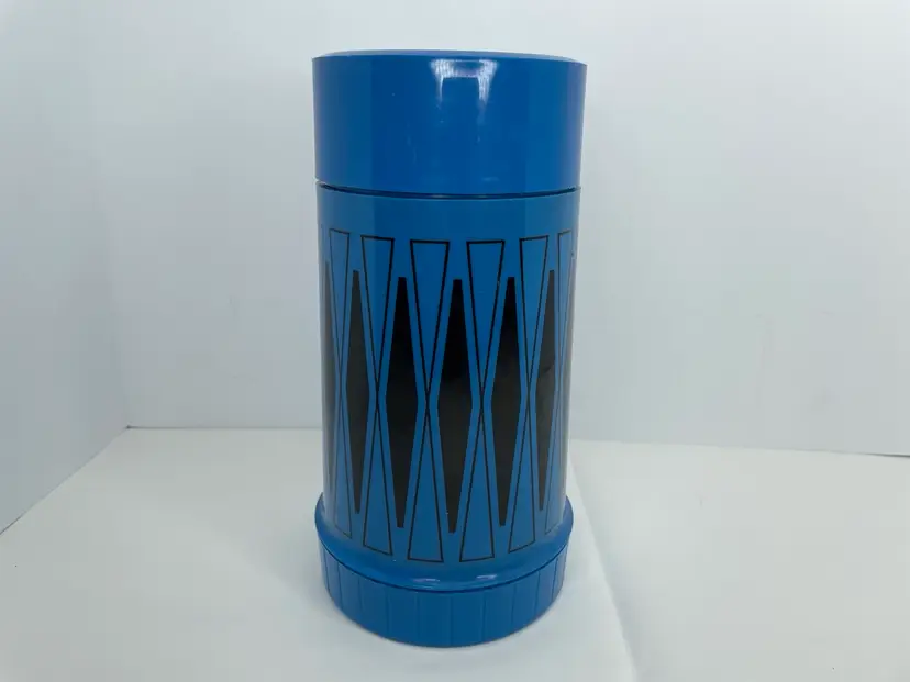 Thermos Brand Vintage Vacuum Bottle Blue & Black Diamonds Wide Mouth MCM Thermos