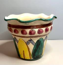 Vintage Hand Painted Italian Ruffled Edge Flower Pot Planter