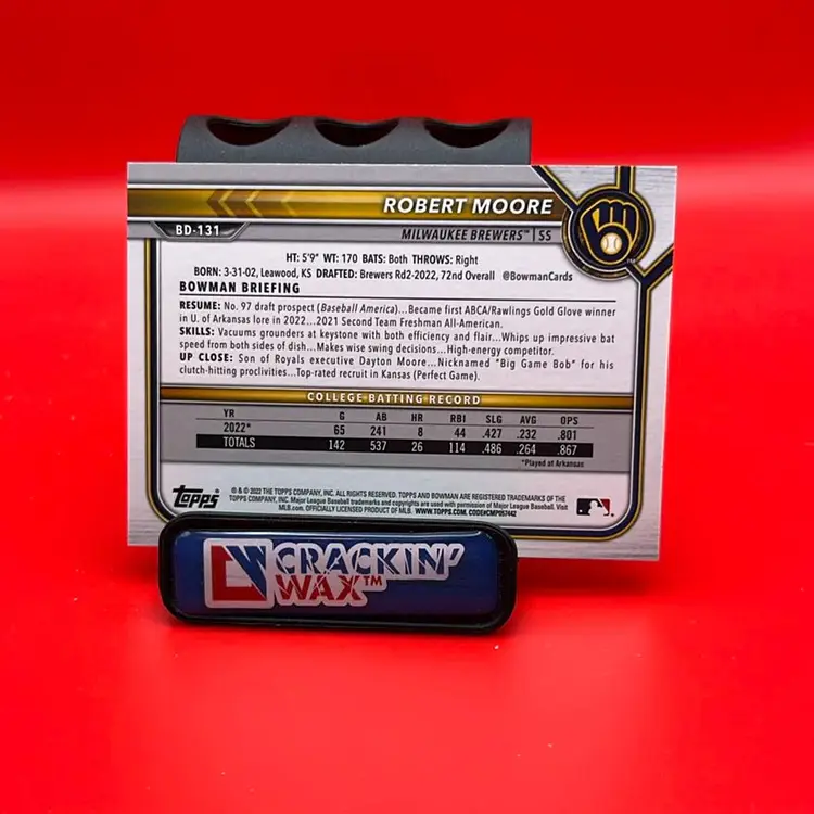 Robert Moore 2022 Bowman Draft 1st Edition Yellow Foil Parallel 21/75 Milwaukee Brewers