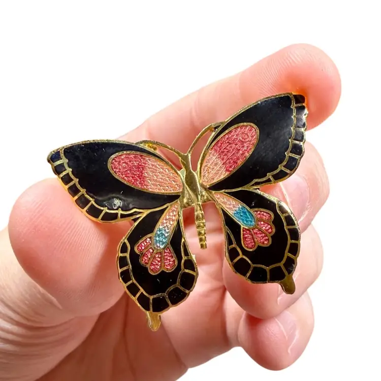 PAIR of Cloissoné Enamel Butterfly Brooch Pins, Lg & Sm, 2 Pieces