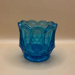 $1 Train Special! LE Smith Blue Dominion Glass Toothpick Holder 2.25”