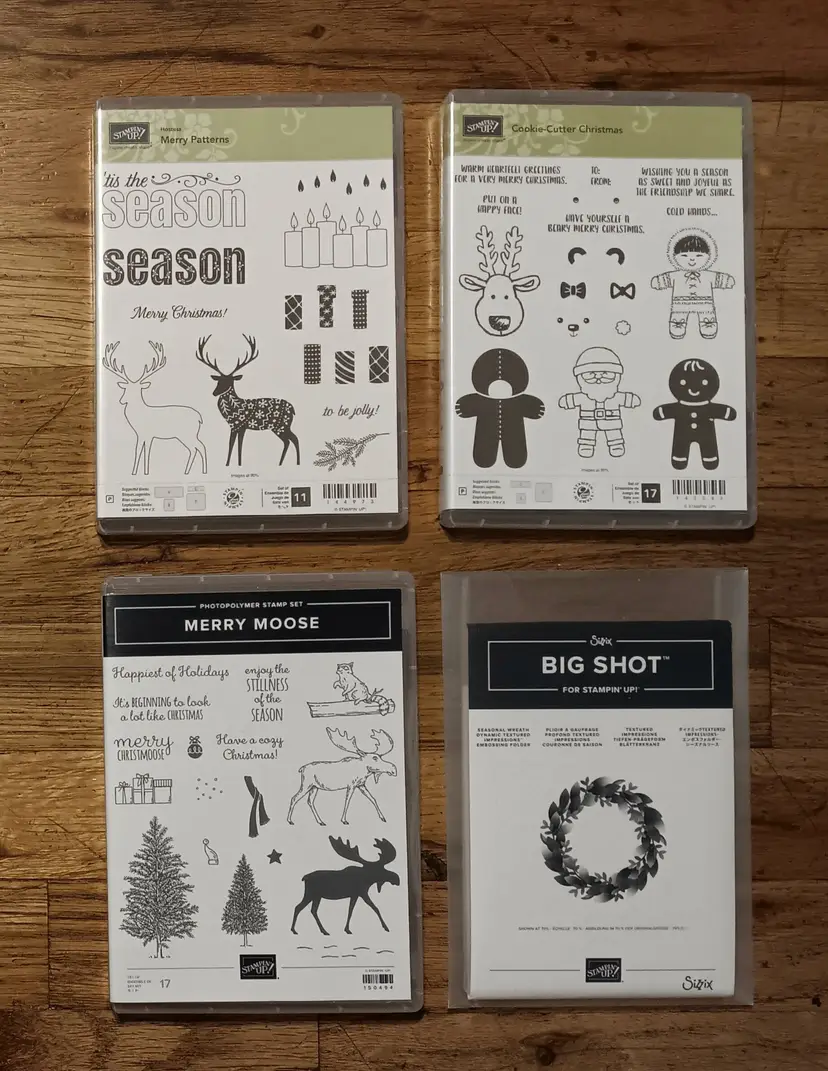 Stampin Up Christmas Holiday Stamp Lot Cookie Cutter Merry Moose Patterns Wreath