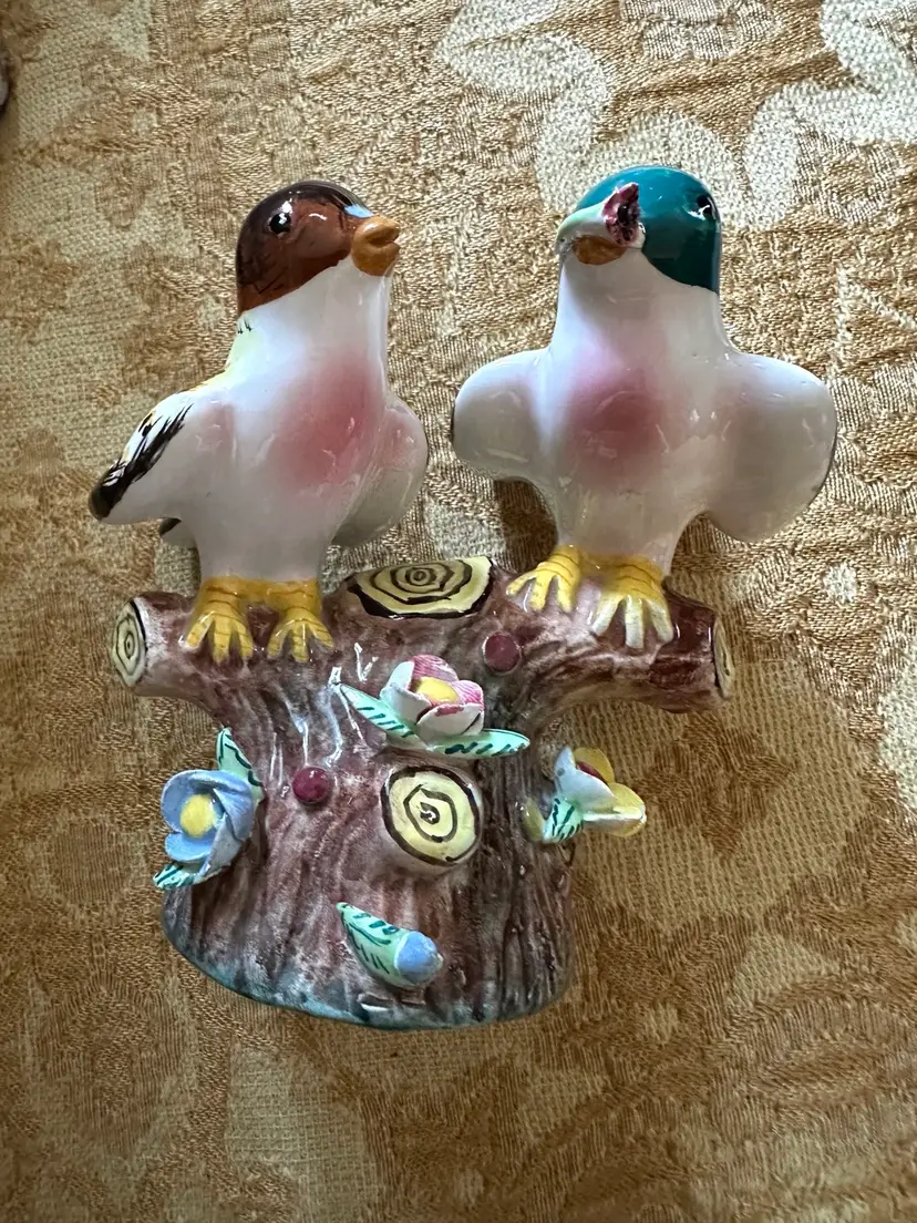 Vintage Majolica Birds On A Stump Hand Painted Made In Italy 5”