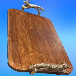 Vintage Wooden Tray With Brass Fox