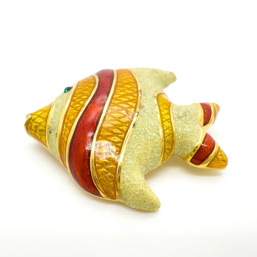 Angel Fish Brooch Pin Plainville Stock Co 1999 Gold Tone Enamel Signed Vintage