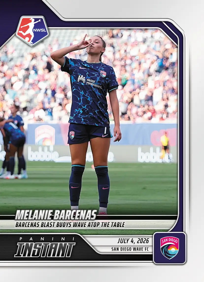 Melanie Barcenas Soccer Card - 1 of 74 Made! - Left-Footed Blast Off the Post - 2026 Panini Instant NWSL #91