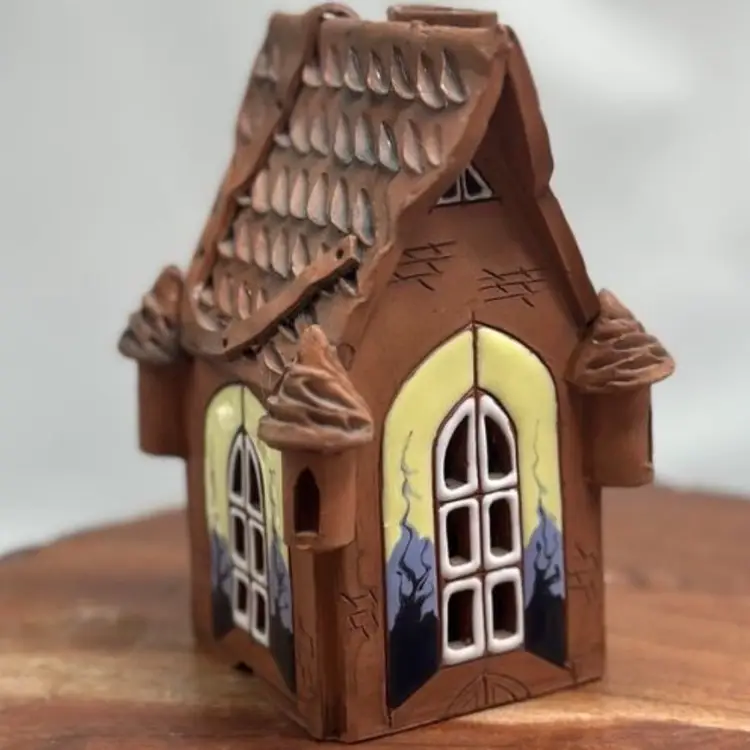Lithuanian Clay Pottery House Tea Fairy Light LOOK Cottage Folk Art