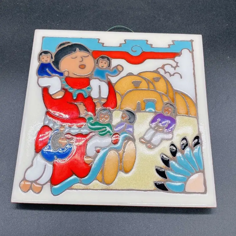#3023 Storyteller trivet ceramic art tile 6 x 6 inch USA Wonderworks Hand crafted