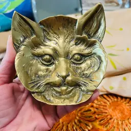 Solid Brass Cat Face Trinket Dish