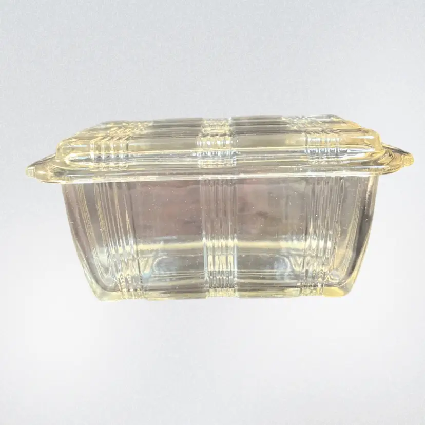 1930's Loaf Shaped w/ Ribs Depression Glass "Fridgie" or Refrigerator Dish-rectangular