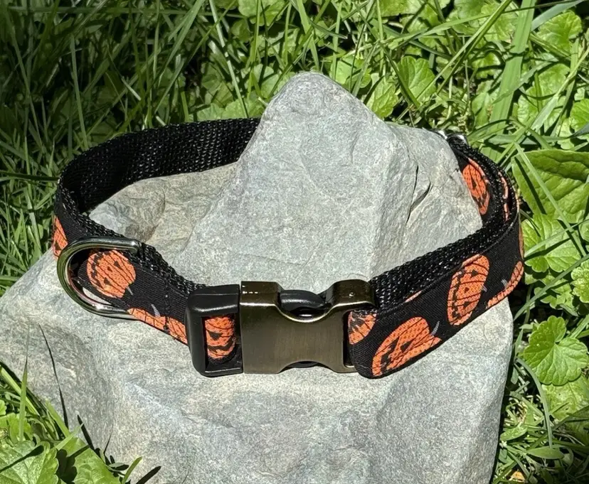 Dog Collar Pumpkins Large Handmade Heavy Duty Fall Orange Halloween W/Buckle NEW