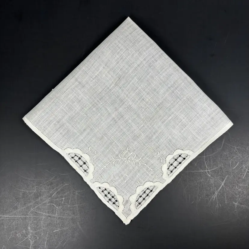 Embroidered Pulled Thread Drawnwork Handkerchief Bride Wedding Vintage Cottage Core Granny