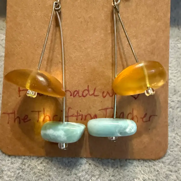 #5 Larimar & Amber Earrings .925 Hooks HANDMADE BY ME