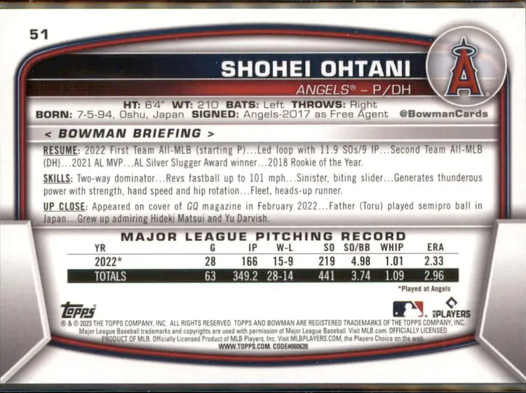2023 Bowman #51 Shohei Ohtani - (138) - Los Angeles Angels