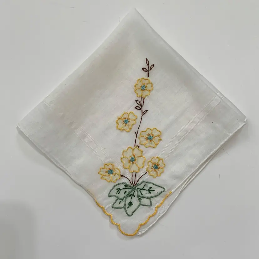 3D Floral Bridesmaid Wedding Handkerchief Embroidered Cottage Core Granny Vintage