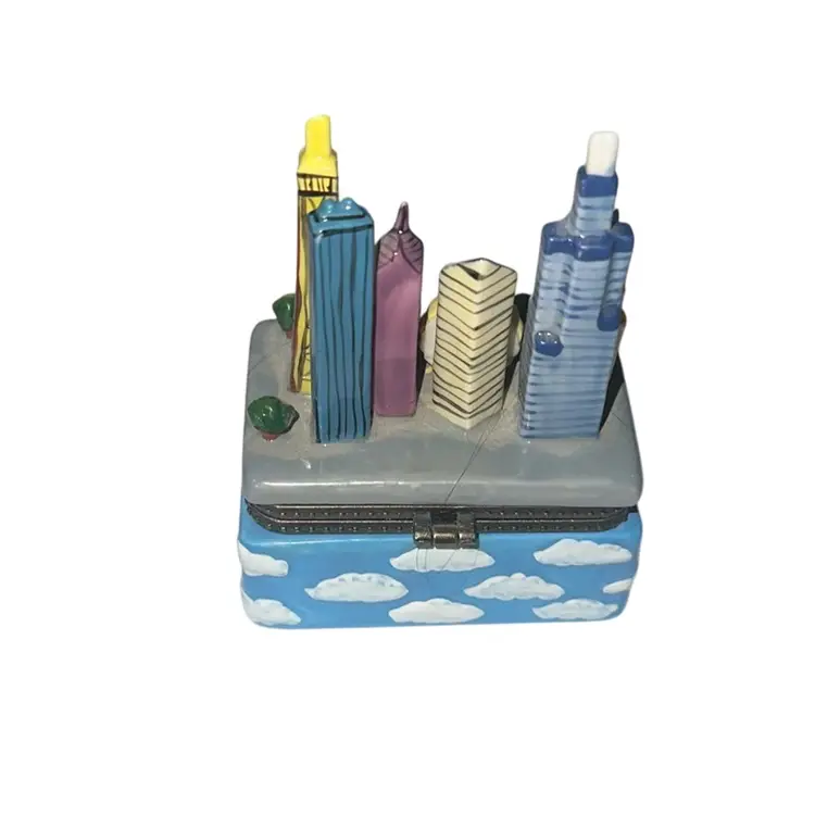 Navy Pier Chicago Windy City Porcelain Hinged Trinket Box w Ferris Wheel Trinket